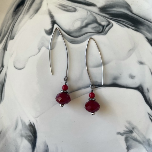 Red drop earrings by Ruby Radish - Picture 1 of 2